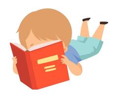 Boy Character Sitting on Floor and Learning How to Read vector