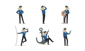 Sailor Character on Board Doing Work Illustrations Set vector
