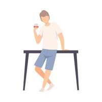 Guy In Casual Style Clothes Leaned On Table And Drinking Wine Illustration Isolated On White Background vector