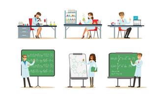Scientists Doing Researches and Calculations in the Laboratory Illustrations Set vector