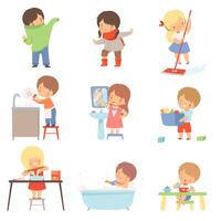 Little Kids Doing Things on Their Own Illustrations Set vector