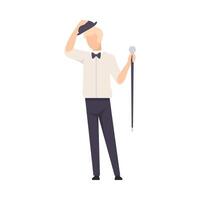 Man In Shirt And In Hat And With Cane Greeting Audience Illustration Isolated On White Background vector