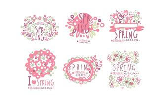 Tender Spring Labels and Logos with Original Design Concept Set vector