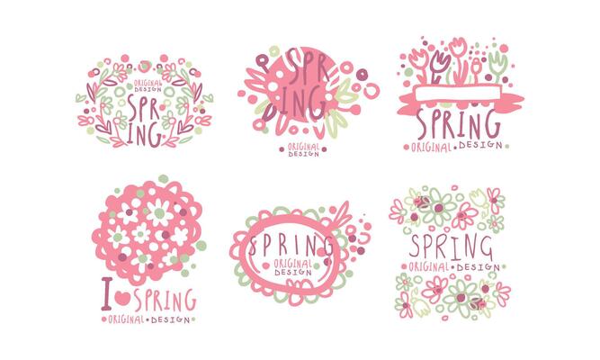 Tender Spring Labels and Logos with Original Design Concept Set