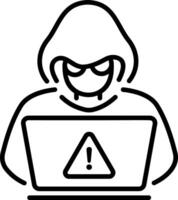 A line style icon of a character with a laptop showing hacker alert vector