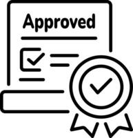A line style icon of claim approval paper with tick mark ribbon vector