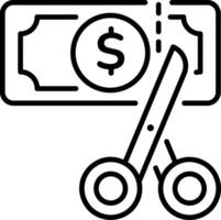 A line style icon of scissor cutting a note showing money deduction vector