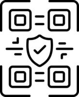 A linear style icon of qr code with protection sign vector
