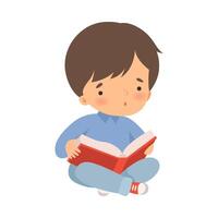 Boy Character Sitting on Floor and Learning How to Read vector