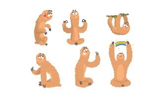 Sloth Cartoon Character Expressing Different Emotions Set vector