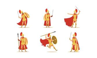 Gladiators Holding Swords Set. Fighting Characters in Action Poses vector