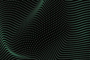 Abstract molecule flowing dots particle wave light green isolated black background. Technology, biology, science and dynamic illustration concept. vector