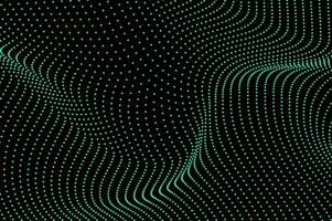 Abstract molecule background flowing dots particle wave light green isolated black background. Technology, biology, science and dynamic illustration concept. vector