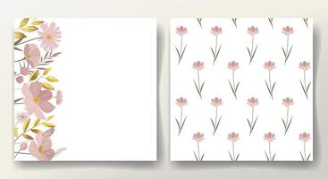Floral frame. Greeting card and seamless pattern with golden leaves and gentle meadow flowers. Botanical template. vector