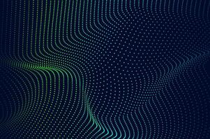 Abstract molecule background flowing dots particle wave blue and light green. Technology, biology, science and dynamic illustration concept. vector