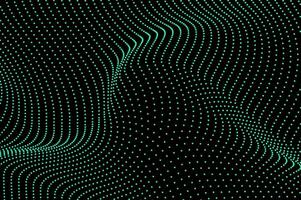 Abstract background molecule flowing dots particle wave light green isolated black background. Technology, biology, science and dynamic illustration concept. vector