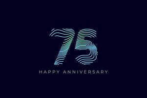 Numeric Design with Line Curve 75th, 75th Happy Anniversary with Gradient Colorful Line wave. Tech, futuristic and science concept vector