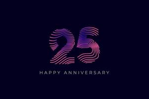 Numeric Design with Line Curve 25th, 25th Happy Anniversary with Gradient Colorful Line wave. Tech, futuristic and science concept vector