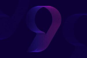 Futuristic retro numeric design glitch efffect with line pattern number 9 nine. vector