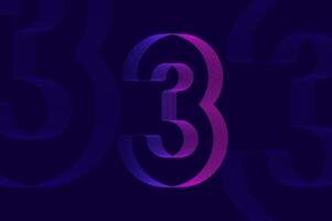 Futuristic retro numeric design glitch efffect with line pattern number 3 three vector