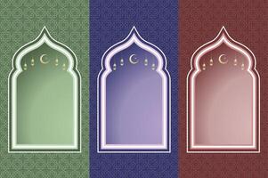 Islamic architecture window with lantern and moon, ramadan background arch arabic. Islamic celebration ramadan template with copy space. vector