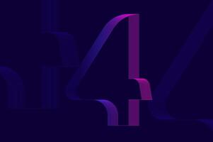 Futuristic retro numeric design glitch efffect with line pattern number 4 four. vector