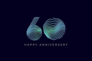 Numeric Design with Line Curve 60th, 60th Happy Anniversary with Gradient Colorful Line wave. Tech, futuristic and science concept vector