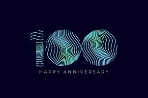 Numeric Design with Line Curve 100th, 100th Happy Anniversary with Gradient Colorful Line wave. Tech, futuristic and science concept vector