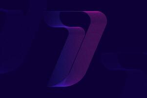 Futuristic retro numeric design glitch efffect with line pattern number 7 seven. vector
