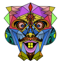 A colorful geometric face with a smile png