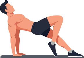 Athletic man performing a bodyweight exercise in a flat design style showcasing strength and focus in art vector