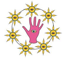 hand in a circle of the sun in a psychedelic style vector