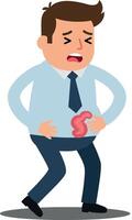 Frustrated businessman in pain holding his stomach in a flat style illustration depicting discomfort and urgency in a professional setting vector