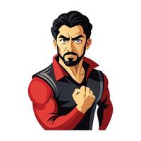 a flat illustration of a boy angry face and arm rising up vector
