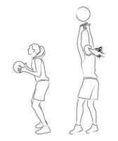 Girl practicing basketball skills by shooting a ball towards the hoop at a gym during afternoon training session vector