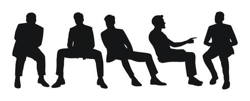 Silhouettes of men in business suits seated in various poses against a plain background vector