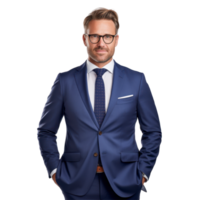 Man wearing a office suit and a blue tie. isolated on transparent background png