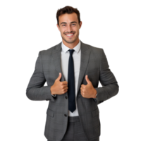 Man wearing a gray suit and a black tie. isolated on transparent background png