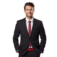 A man in a suit and red tie is smiling. isolated on transparent background png