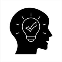 Head thinking with lightbulb Icon Symbol isolated white background. illustration. color editable. vector