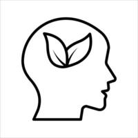 Leaf and Person Brain Ecology Environment Icon Symbol isolated white background. illustration. color editable. vector