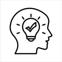 Head thinking with lightbulb Icon. Symbol isolated white background. illustration. color editable. vector