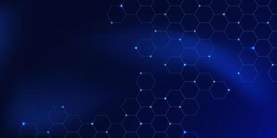 Abstract digital technology with hexagon pattern and glowing points on gradient blue color creates a modern and futuristic vector