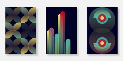 Set of 70s gradient poster design background. Retro groovy, trippy, geometric shape for banner, cover, flyer vector