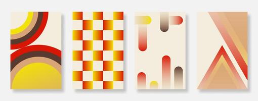 Set of 70s color gradient poster and cover background. Collection of goovy, trippy, geometric shapes vector