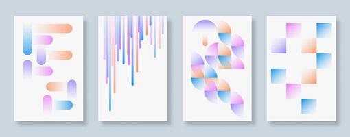 Set of creative gradient cover and poster with vibrant geometric prism. Modern layout design vector