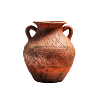 A brown vase with a design on it. isolated on transparent background png