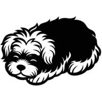 A black and white dog sleeping on its side vector