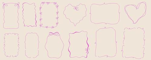 Set of handdrawn frames with decorative bows and hearts, perfect for invitations, greeting cards, or scrapbook design. illustration vector