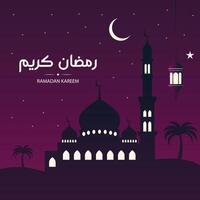 Ramadan Kareem Majestic Mosque with Lanterns and Palm Trees vector